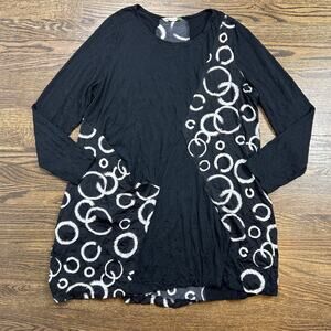 Chalet Et Ceci Dress Womens Large Black Circle Swing Tunic Pocket Long Sleeve